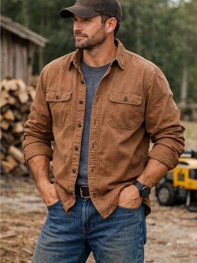 Wolverine Brown Button-Front Canvas Utility Shirt XXL 100% Cotton